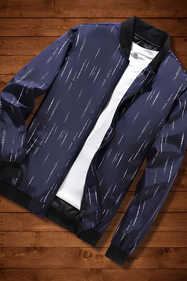 Erkek Lacivert Fermuarlı Stand Yaka Yumuşak Kabuklu Ceket – Gündelik Polyester Dış Giyim Lacivert - L