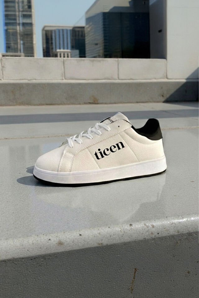 Beyaz Erkek/Kadın Sneaker Ayakkabı – Siyah Topuk Detaylı, Günlük & Şehir Stili Beyaz - 41