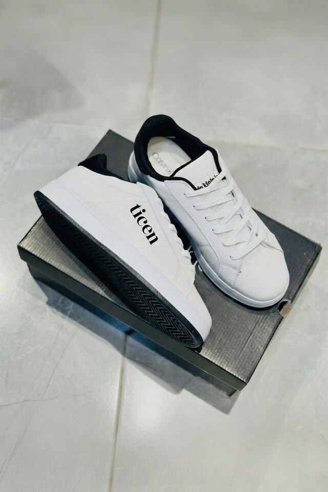 Beyaz Erkek/Kadın Sneaker Ayakkabı – Siyah Topuk Detaylı, Günlük & Şehir Stili Beyaz - 41