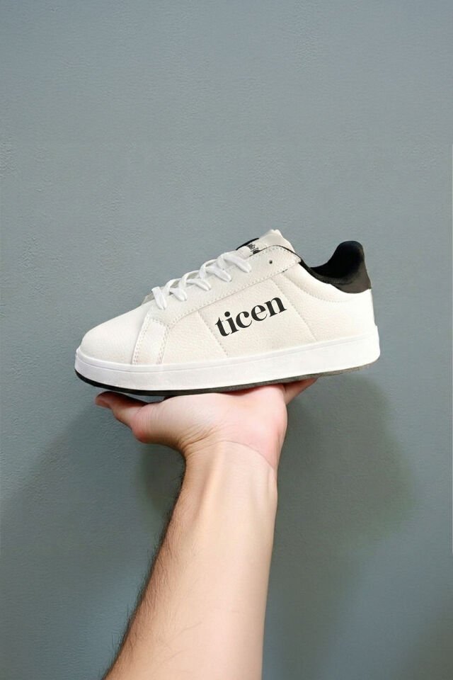 Beyaz Erkek/Kadın Sneaker Ayakkabı – Siyah Topuk Detaylı, Günlük & Şehir Stili Beyaz - 41