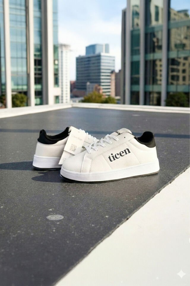 Beyaz Erkek/Kadın Sneaker Ayakkabı – Siyah Topuk Detaylı, Günlük & Şehir Stili Beyaz - 41