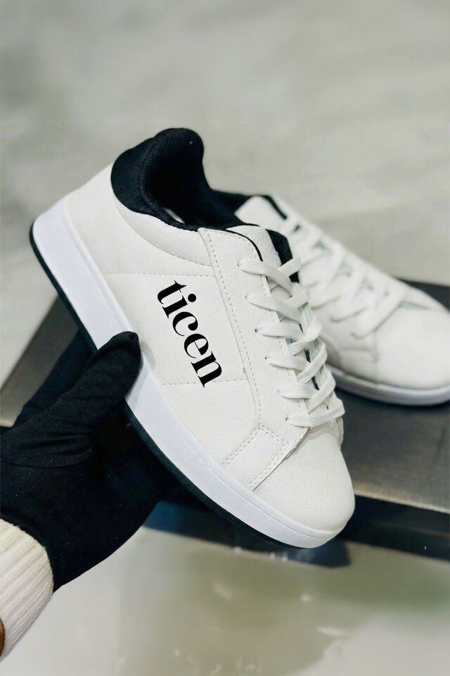 Beyaz Erkek/Kadın Sneaker Ayakkabı – Siyah Topuk Detaylı, Günlük & Şehir Stili Beyaz - 44