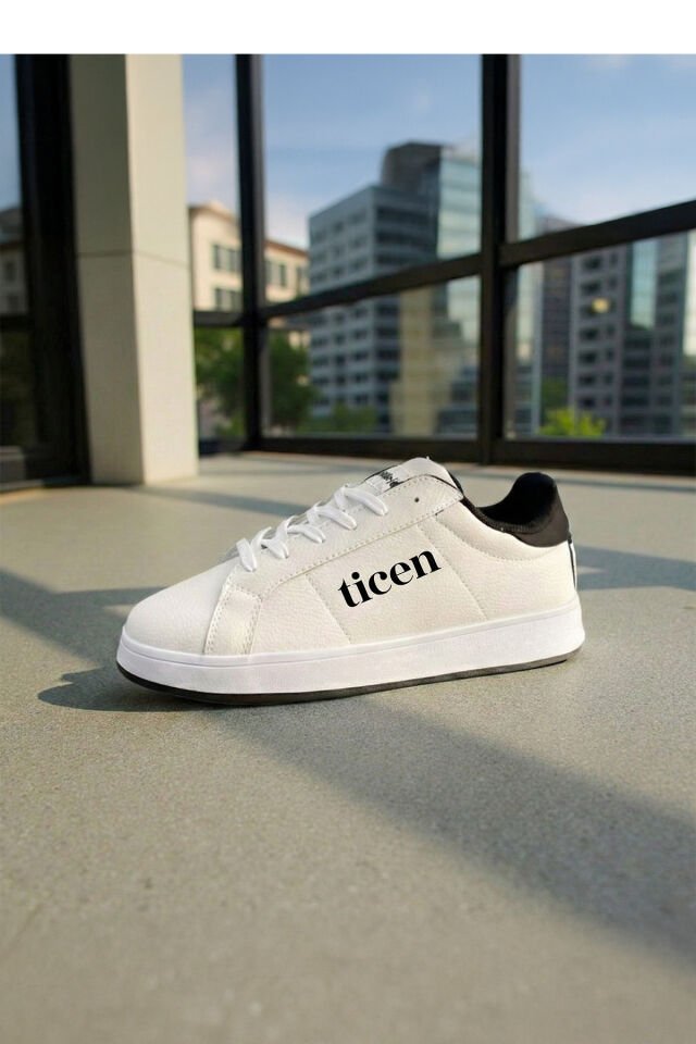 Beyaz Erkek/Kadın Sneaker Ayakkabı – Siyah Topuk Detaylı, Günlük & Şehir Stili Beyaz - 42