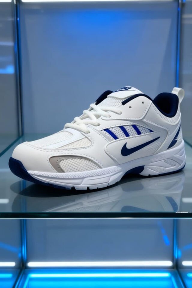 Beyaz Lacivert Kadın Spor Ayakkabı | Kalın Taban Rahat Yürüyüş ve Koşu Sneaker Beyaz - 38