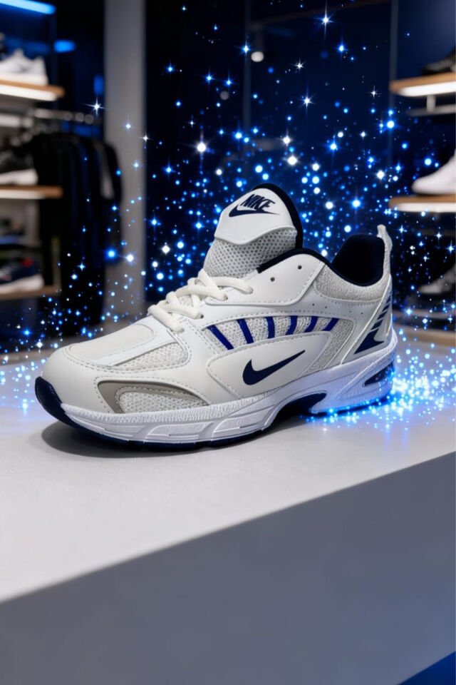 Beyaz Lacivert Kadın Spor Ayakkabı | Kalın Taban Rahat Yürüyüş ve Koşu Sneaker Beyaz - 38