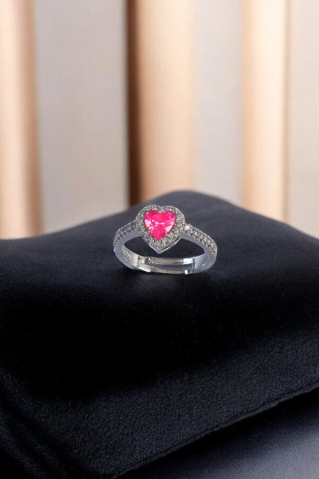 Ayarlanabilir Kalpli Kadın Yüzük Pembe - 1