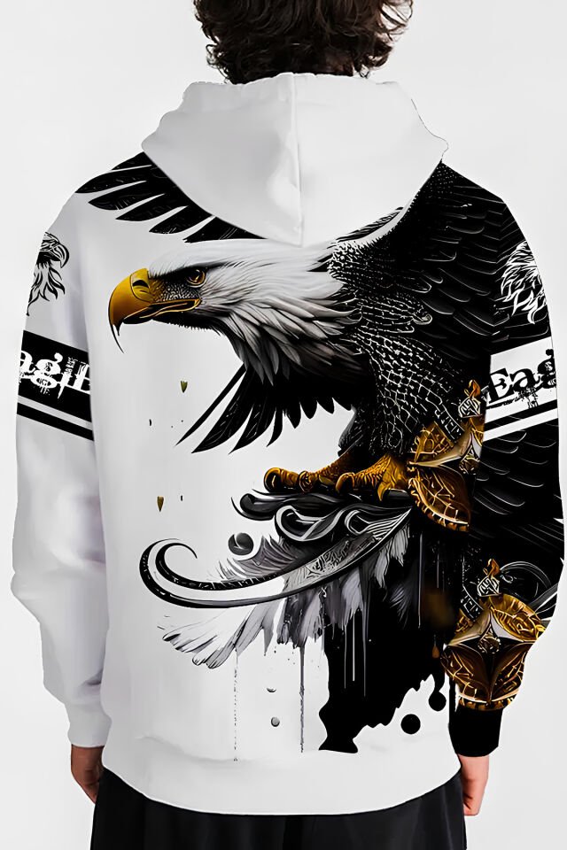 Kartal Detaylı Premium Hoodie/Sweatshirt Beyaz - L