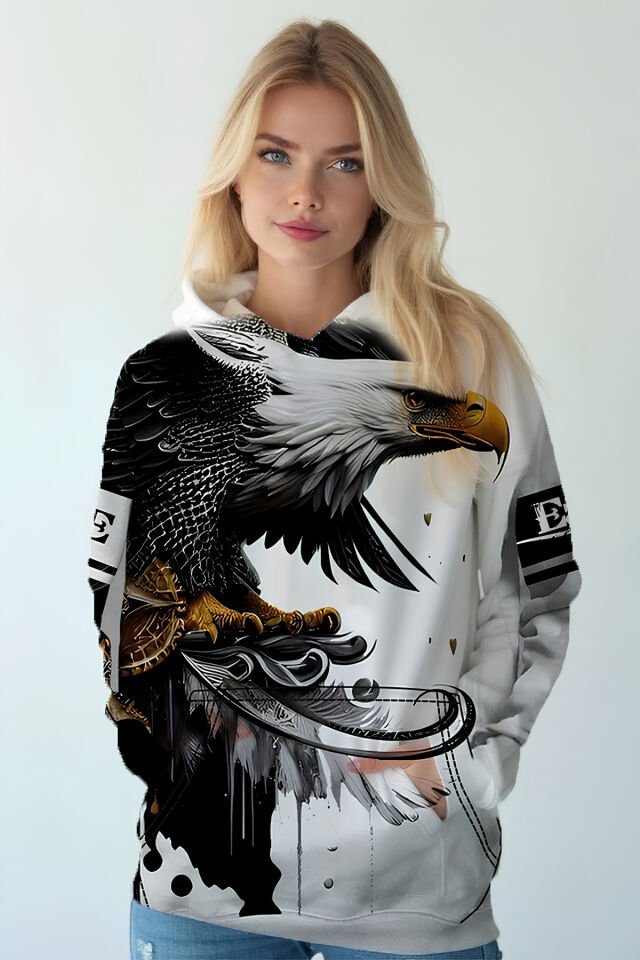 Kartal Detaylı Premium Hoodie/Sweatshirt Beyaz - L