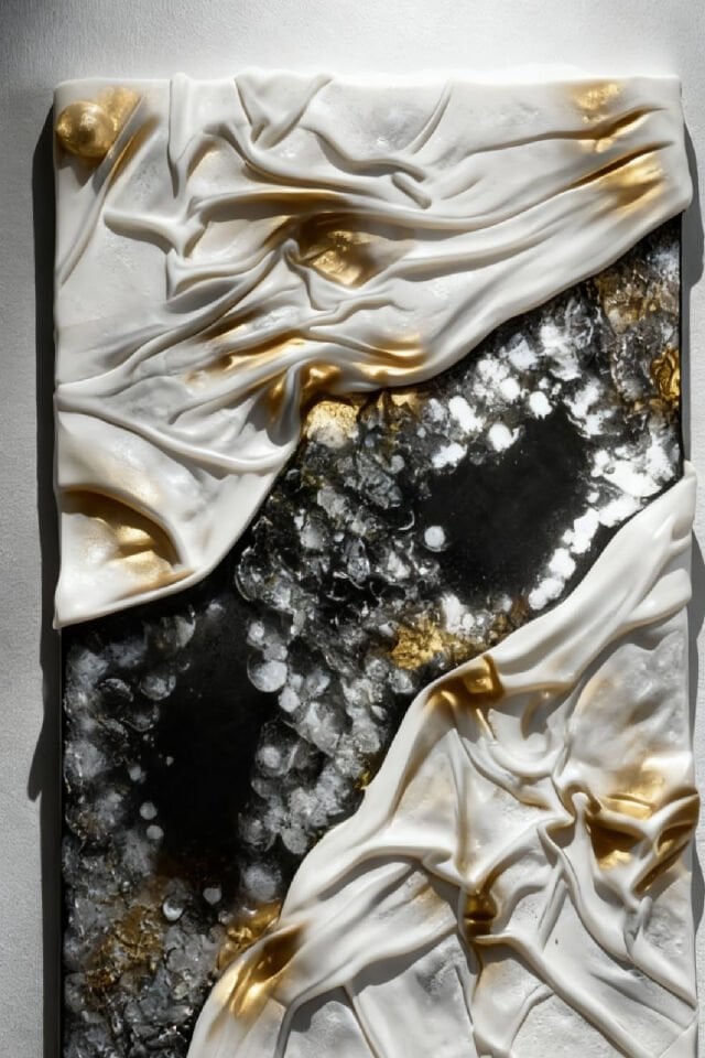 Tamamen El Yapımı, Altın Işıltılı Akış - Dokulu Tablo (35x50)