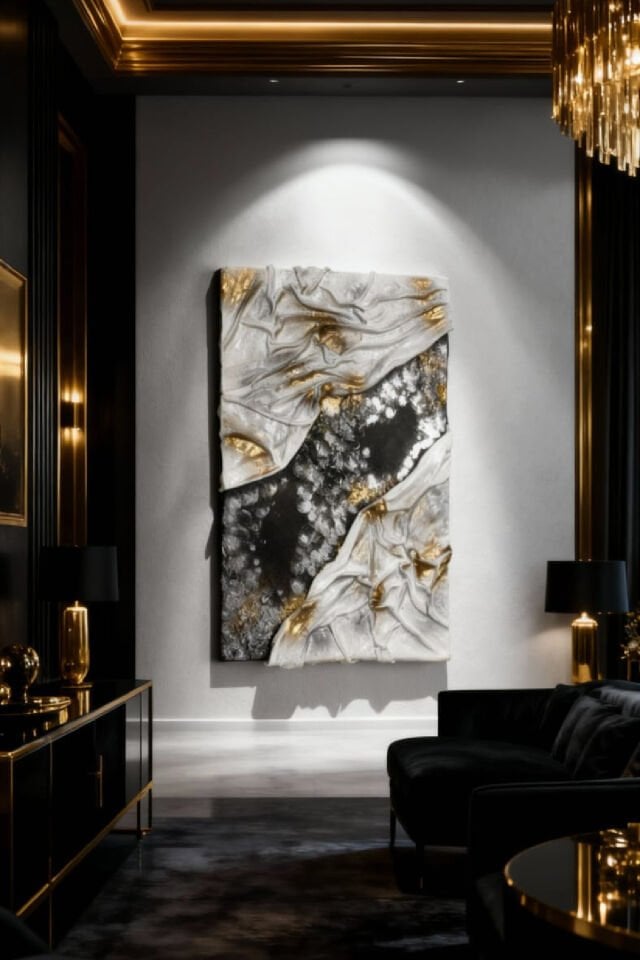 Tamamen El Yapımı, Altın Işıltılı Akış - Dokulu Tablo (35x50)