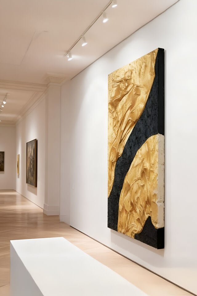 Tamamı El Yapımı, Altın ve Siyah Soyut Tablo – Modern Lüks Abstract Duvar Sanatı (35x50)