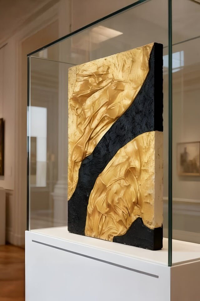 Tamamı El Yapımı, Altın ve Siyah Soyut Tablo – Modern Lüks Abstract Duvar Sanatı (35x50)