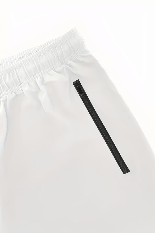 Beyaz Erkek Spor Eşofman Altı – Fermuarlı Cepli Slim Fit Jogger Model