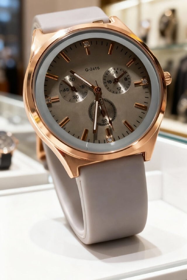 Kadın Kol Saati | Gold Kasa Silikon Kordon Şık ve Günlük Model (Mavi / Pembe / Gri)