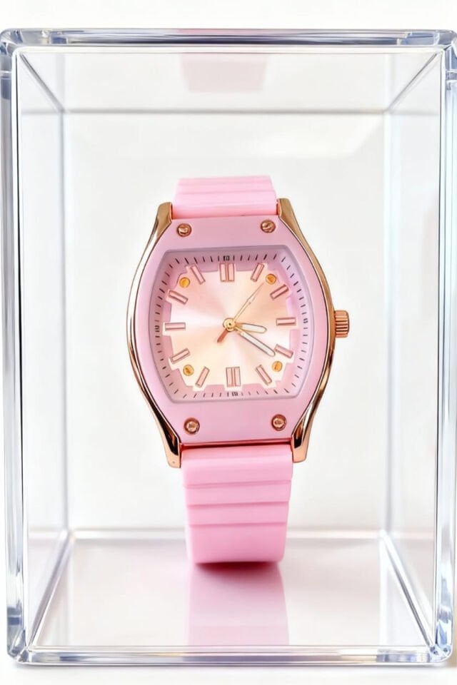 Pembe Silikon Kordon Kadın Kol Saati – Rose Gold Kasa, Modern & Zarif Tasarım