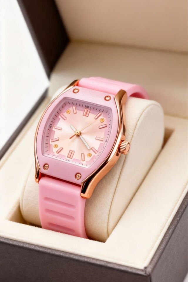 Pembe Silikon Kordon Kadın Kol Saati – Rose Gold Kasa, Modern & Zarif Tasarım