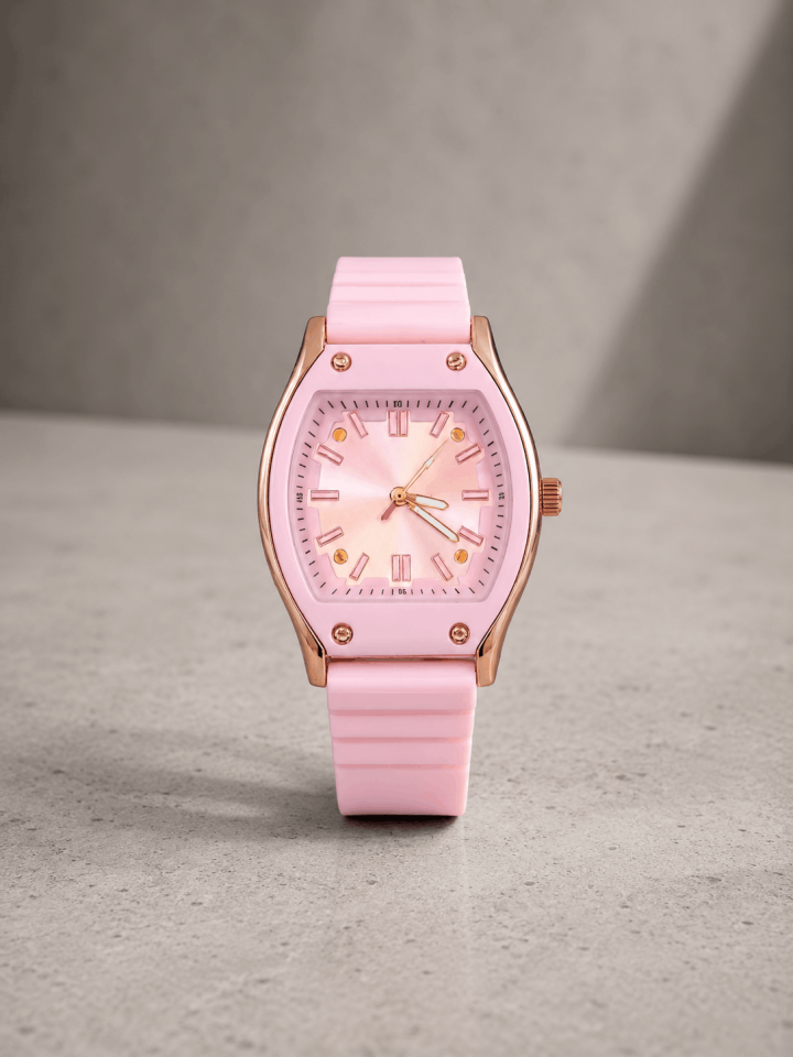 Pembe Silikon Kordon Kadın Kol Saati – Rose Gold Kasa, Modern & Zarif Tasarım