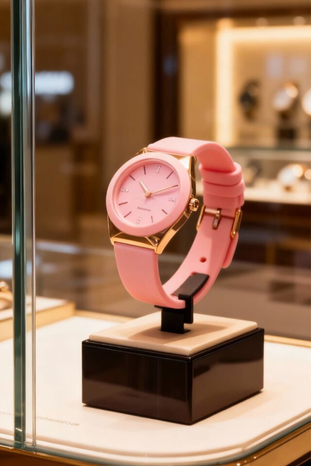 Kadın Pembe Kol Saati – Rose Gold Kasa, Pembe Silikon Kordon, Zarif & Şık Tasarım