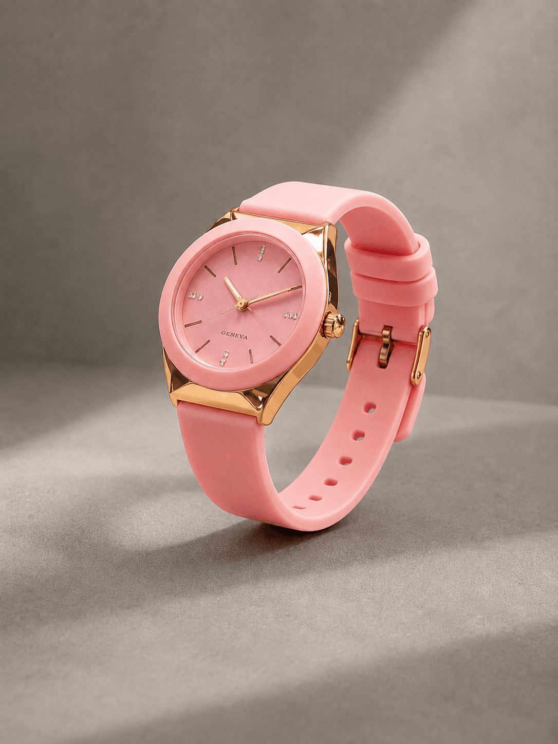 Kadın Pembe Kol Saati – Rose Gold Kasa, Pembe Silikon Kordon, Zarif & Şık Tasarım
