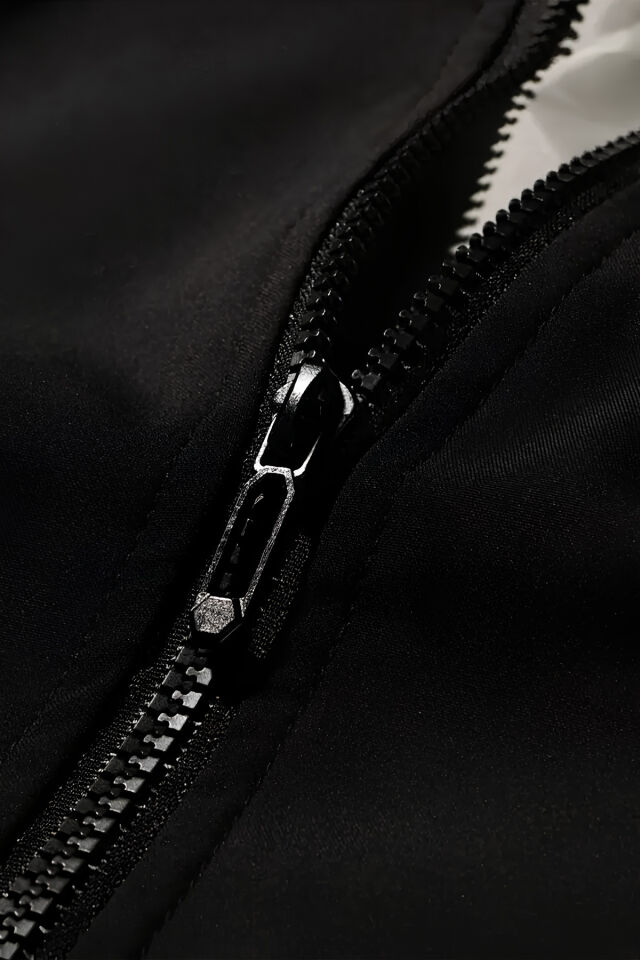 Erkek Siyah Beyaz Fermuarlı Beyzbol Ceketi – Polyester Kumaş, Gündelik Şık Stil