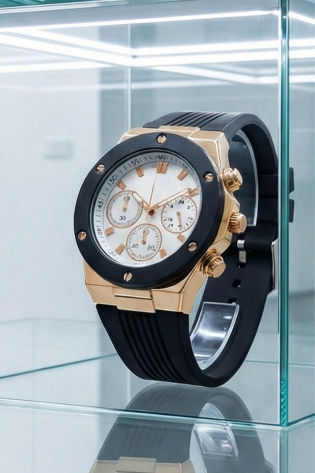 Rose Gold Kasa Siyah Silikon Kordon Kadın Kol Saati – Çok Fonksiyonlu, Lüks Tasarım