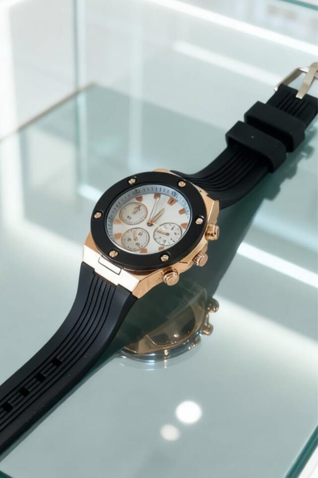 Rose Gold Kasa Siyah Silikon Kordon Kadın Kol Saati – Çok Fonksiyonlu, Lüks Tasarım
