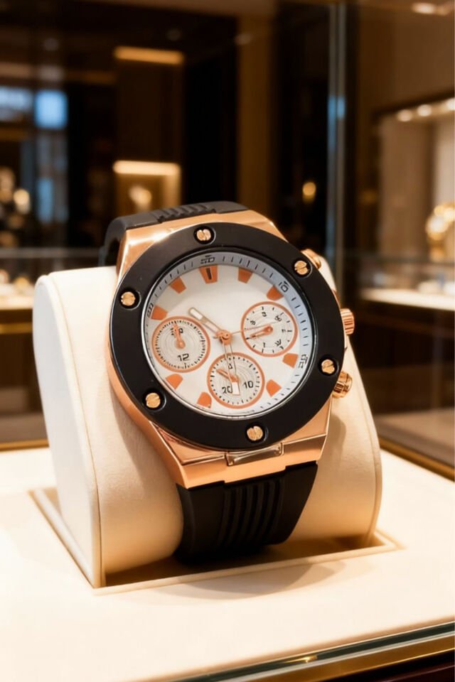 Rose Gold Kasa Siyah Silikon Kordon Kadın Kol Saati – Çok Fonksiyonlu, Lüks Tasarım