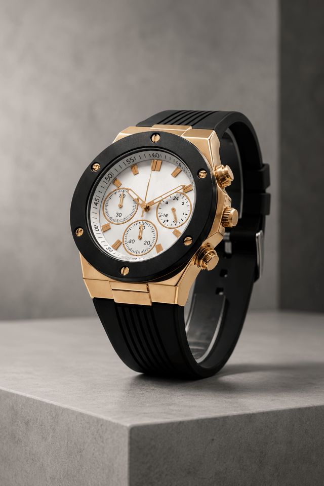 Rose Gold Kasa Siyah Silikon Kordon Kadın Kol Saati – Çok Fonksiyonlu, Lüks Tasarım