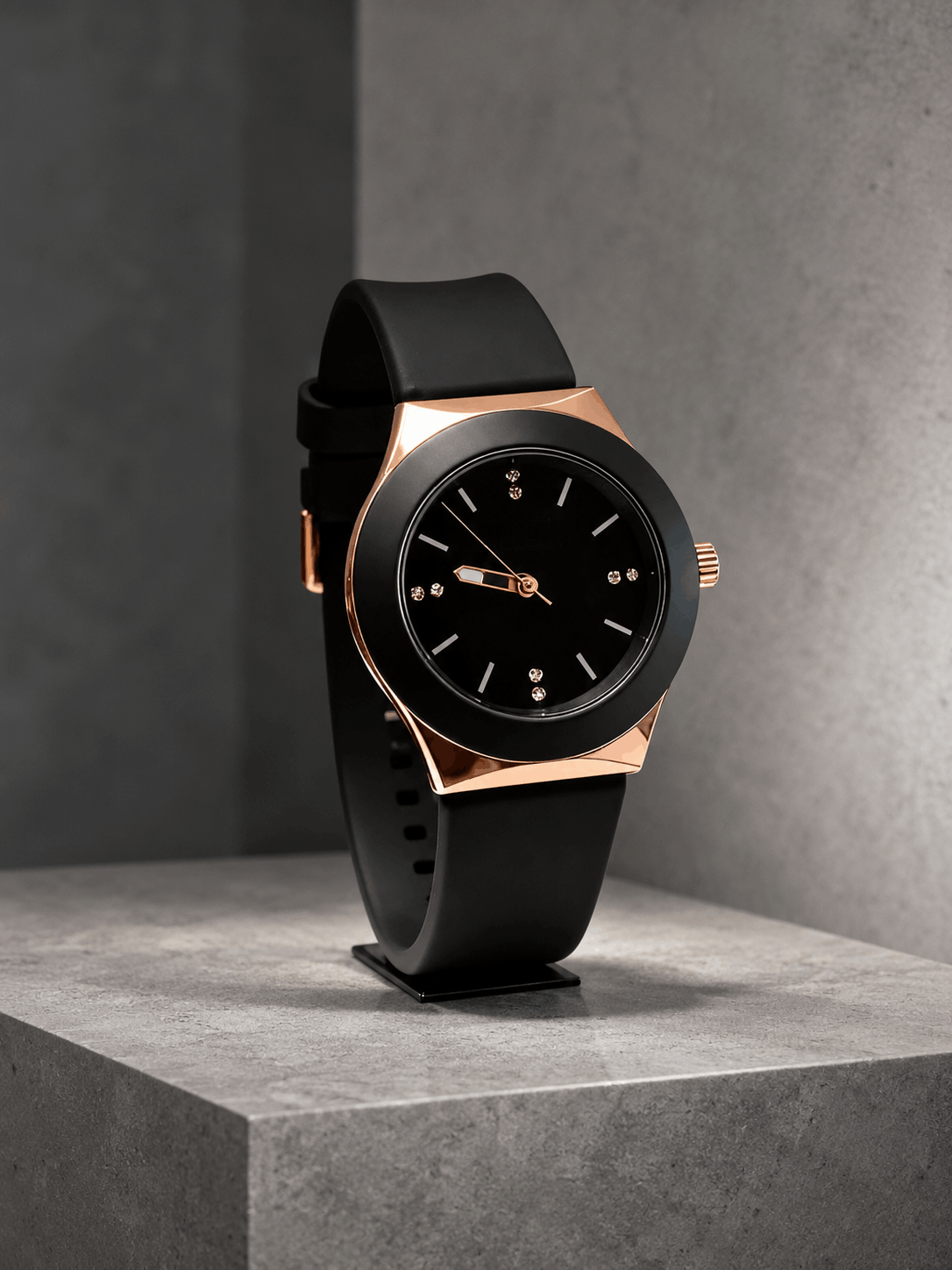 Siyah Silikon Kordon Kadın Kol Saati – Rose Gold Kasa, Minimal & Zarif Tasarım