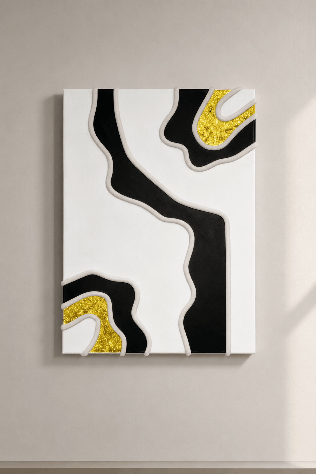 Tamamen El Yapımı, Akışkan Siyah & Neon Sarı Uyumu Tablo (35x50)