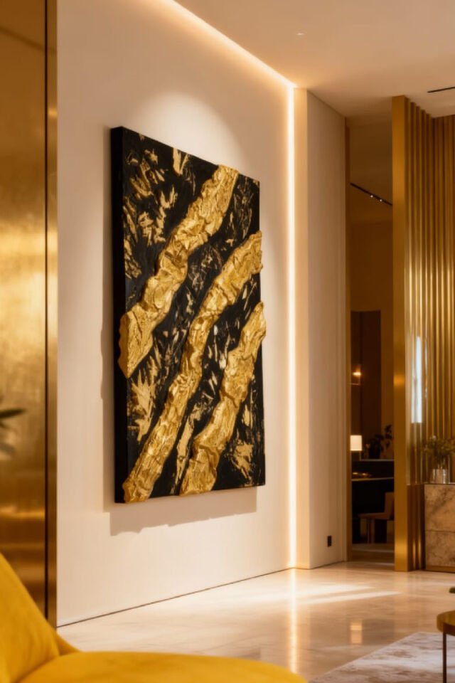 Tamamen El Yapımı, Altın Işıltısı ve Derin Siyahın Büyüsü Tablo (35x50)