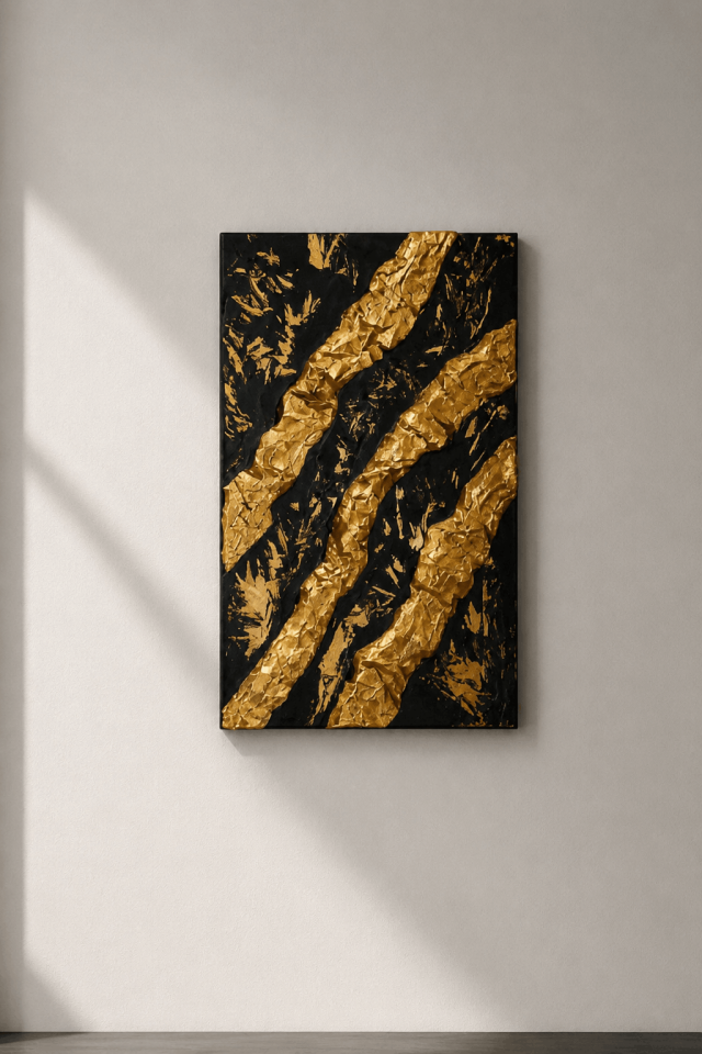 Tamamen El Yapımı, Altın Işıltısı ve Derin Siyahın Büyüsü Tablo (35x50)