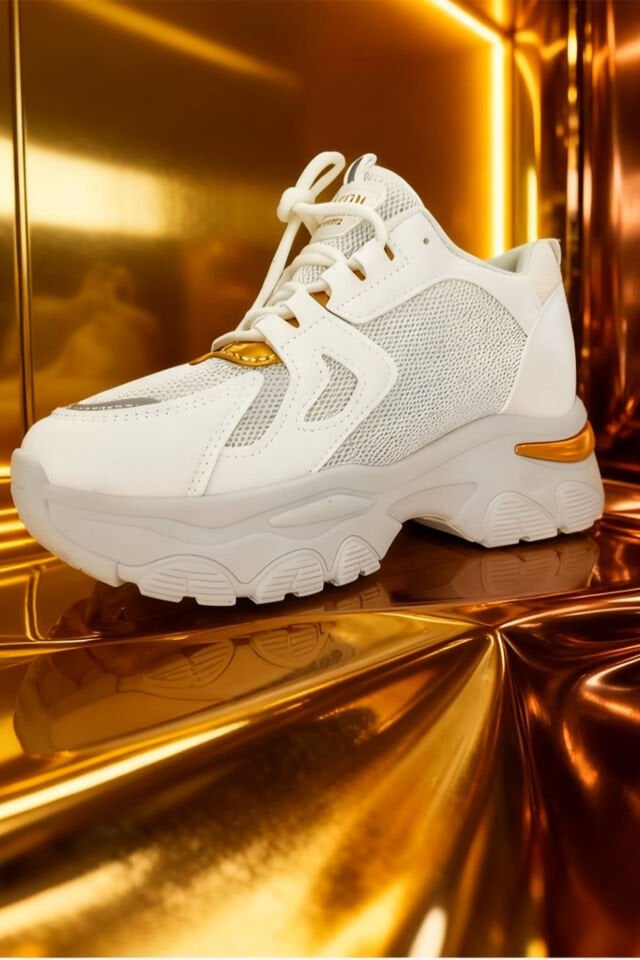 Kadın Beyaz Kahverengi Detaylı Kalın Taban Spor Ayakkabı - Rahat ve Şık Sneaker