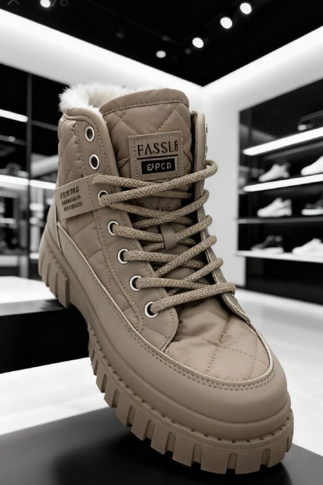 Kadın Kürklü Platform Topuklu Bağcıklı Suni Deri Günlük Kahverengi Bot