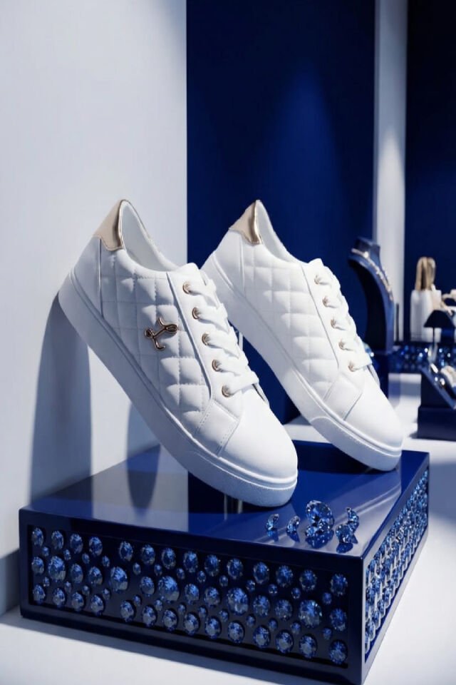Beyaz Şık Kadın Sneaker | Altın Detaylı Rahat Günlük Ayakkabı