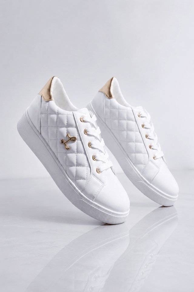 Beyaz Şık Kadın Sneaker | Altın Detaylı Rahat Günlük Ayakkabı