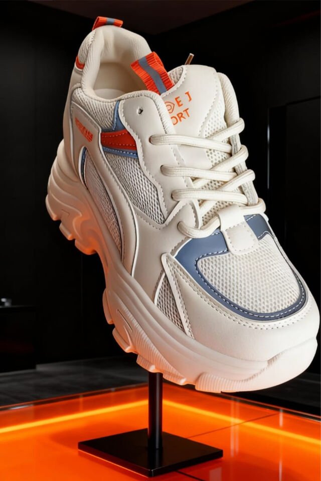 Beyaz Renk Turuncu ve Mavi Detaylı Kadın Spor Ayakkabı – Rahat ve Şık Günlük Kullanım