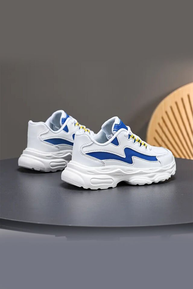Beyaz Mavi Unisex Spor Ayakkabı – Kalın Taban Rahat Yürüyüş Sneaker