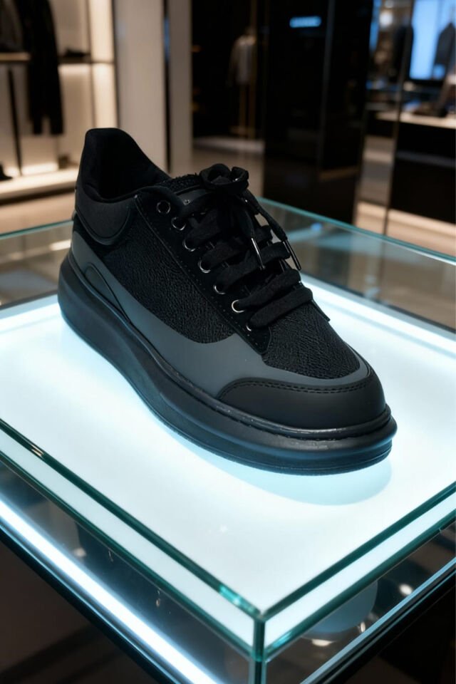 Siyah Kalın Tabanlı Erkek Spor Ayakkabı – Rahat Taban, Günlük ve Şehir Stiline Uygun