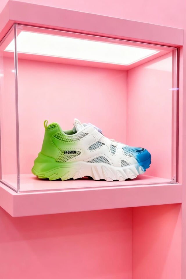 Mavi Yeşil Beyaz Renkli Kalın Tabanlı Spor Ayakkabı – Mavi & Yeşil Sneaker, Rahat ve Tarz