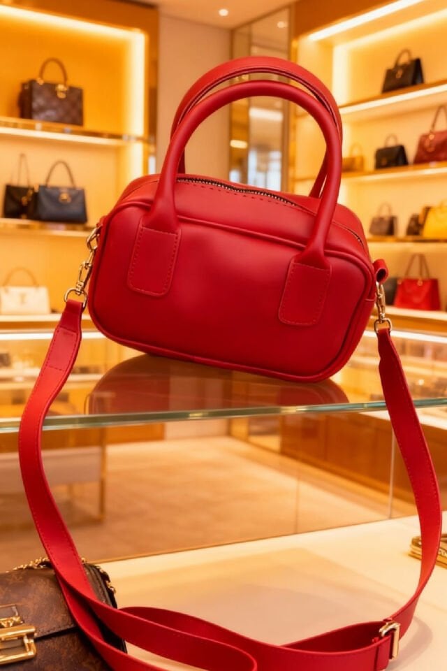 Zincir Tokalı Kırmızı Mini Kol / Omuz / El Çantası - Şık ve Göz Alıcı Tasarım