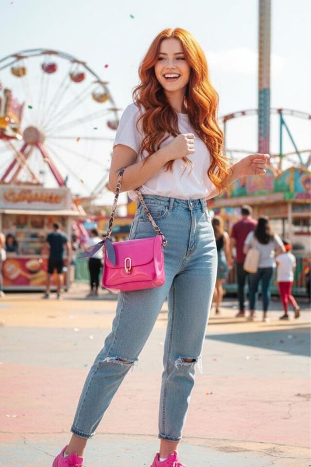 Zincir Askılı Pembe Parlak Kadın Omuz Çantası – Şık ve Trend Mini Çapraz Çanta