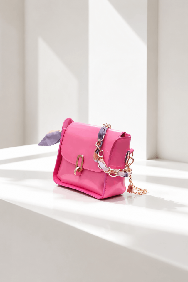 Zincir Askılı Pembe Parlak Kadın Omuz Çantası – Şık ve Trend Mini Çapraz Çanta