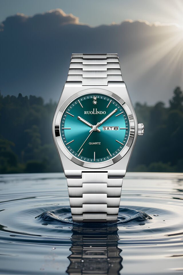 Yeşil Quartz Erkek Kol Saati – Çelik Bileklik & Takvim