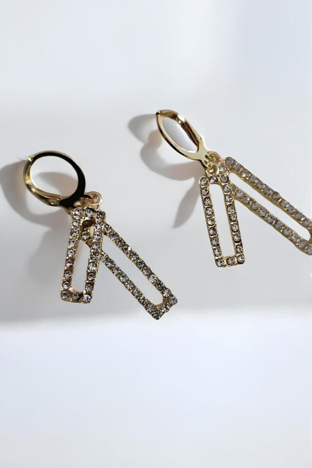 Şık Altın Renk Kadın Kol Saati ve Küpe Paslanmaz Çelik