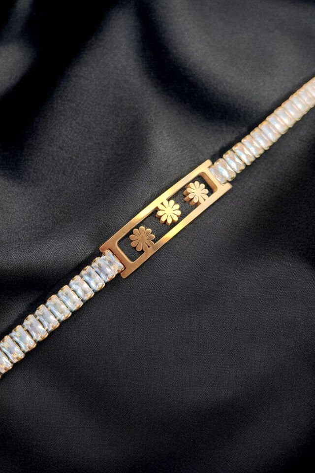 Altın Rengi Çiçek Kadın Bileklik (AYARLANABİLİR)