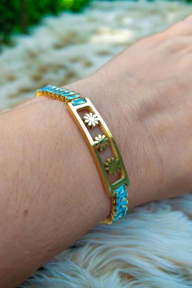 Altın Rengi Çiçek Kadın Bileklik (AYARLANABİLİR)