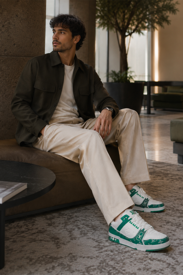 Yeşil Beyaz Rahat ve Yumuşak Sneaker Erkek Spor Ayakkabı
