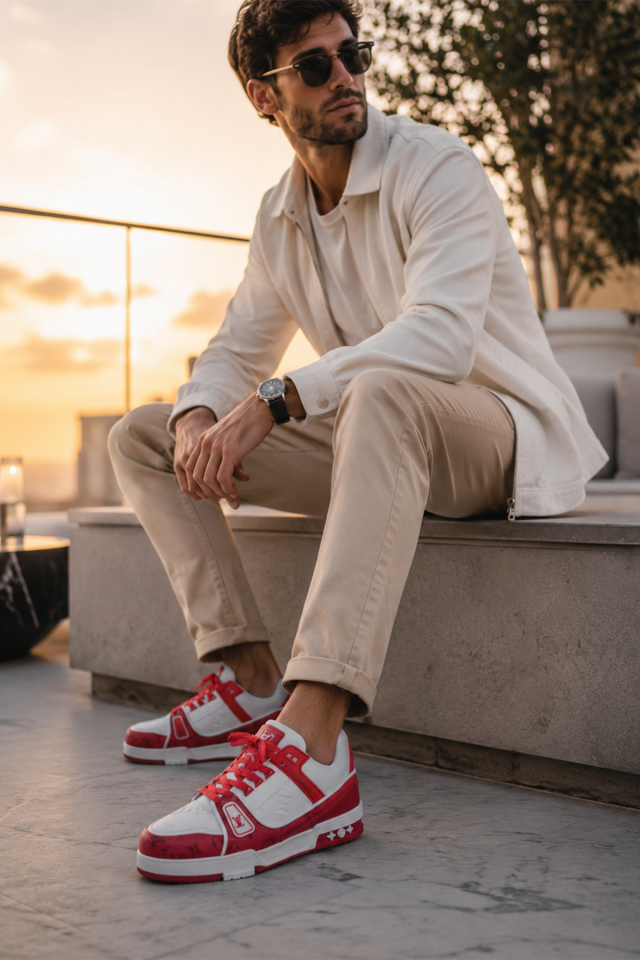 Kırmızı Beyaz Rahat ve Yumuşak Sneaker Erkek Spor Ayakkabı
